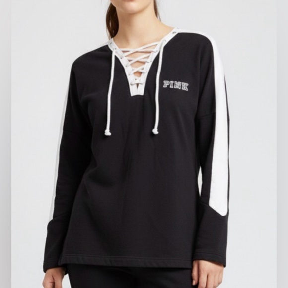 PINK Victoria's Secret Sweaters - Victoria's Secret PINK Rose  Embroidered Floral Black White Sweater Size Small